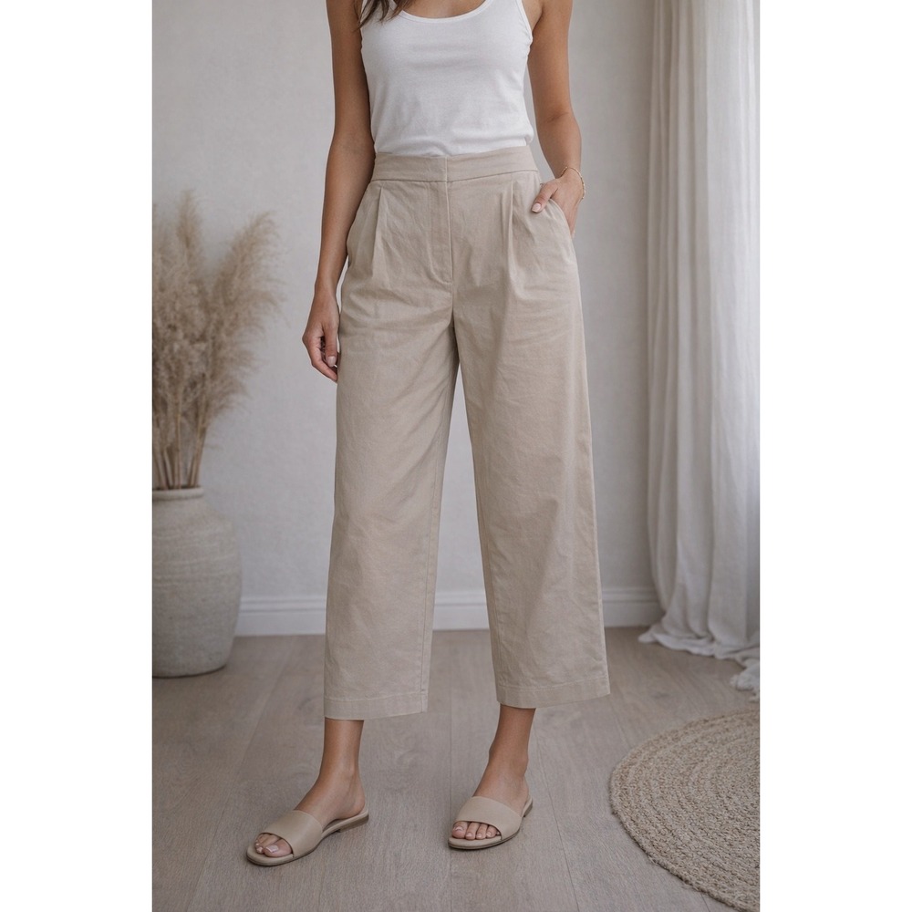 Exquise Cedar Wide Leg Pants‎ Womens XL Beige Tan Pleated High Rise Cropped